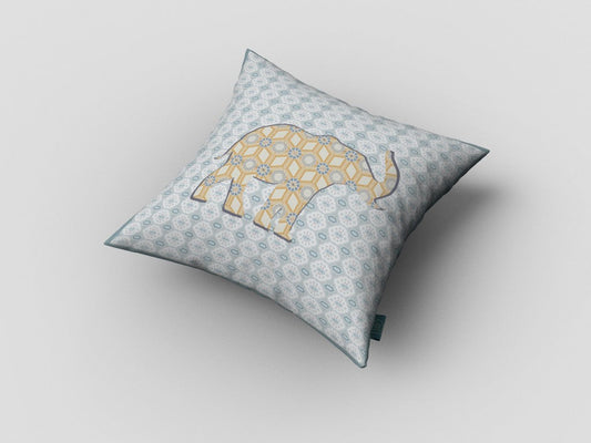 20" Blue Yellow Elephant Decorative Suede Throw Pillow FurniFindUSA