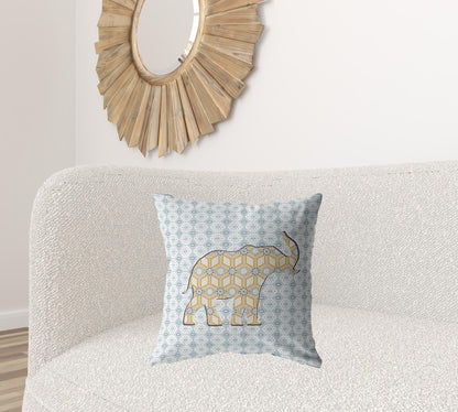 20" Blue Yellow Elephant Decorative Suede Throw Pillow FurniFindUSA