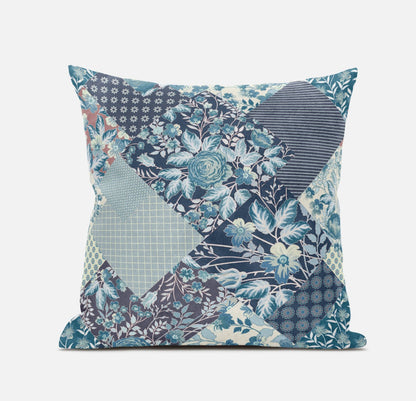 16" Blue White Floral Zippered Suede Throw Pillow FurniFindUSA