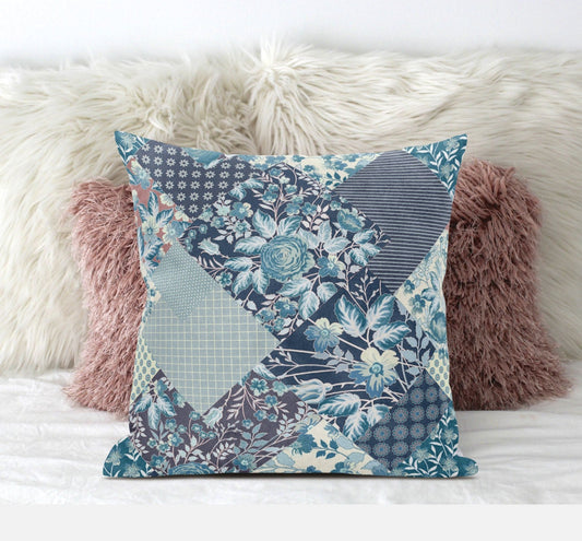 16" Blue White Floral Zippered Suede Throw Pillow FurniFindUSA