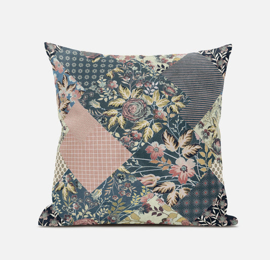 16" Green Peach Floral Zippered Suede Throw Pillow FurniFindUSA