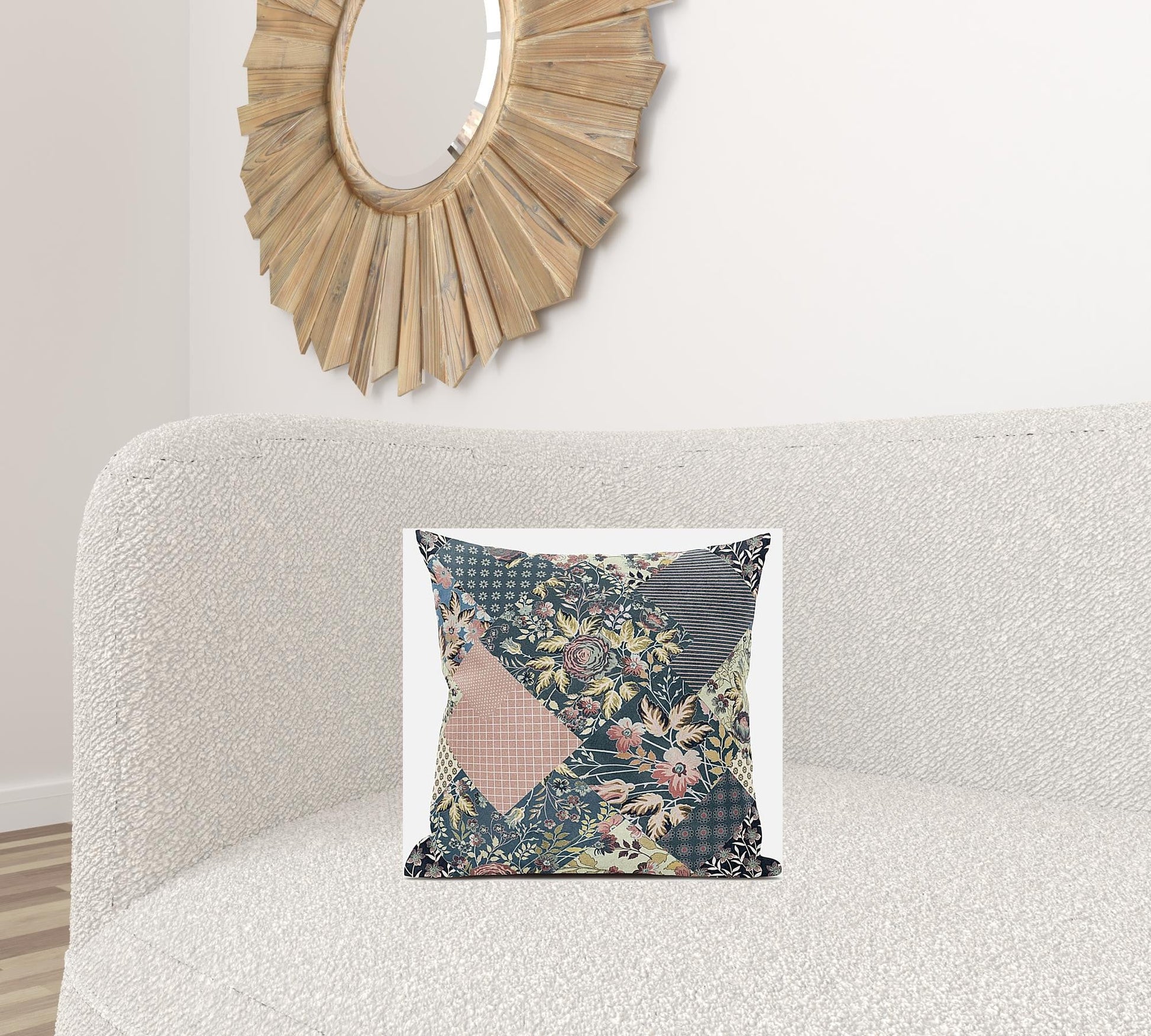 16" Green Peach Floral Zippered Suede Throw Pillow FurniFindUSA