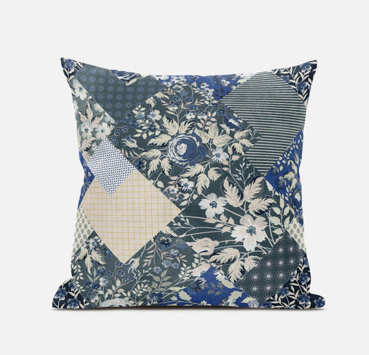 16" Gray Cream Floral Zippered Suede Throw Pillow FurniFindUSA