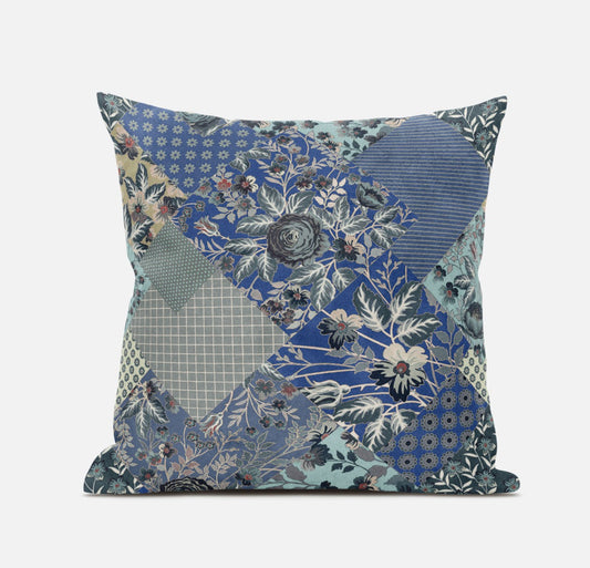 16" Blue Gray Floral Zippered Suede Throw Pillow FurniFindUSA