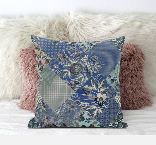 16" Blue Gray Floral Zippered Suede Throw Pillow FurniFindUSA