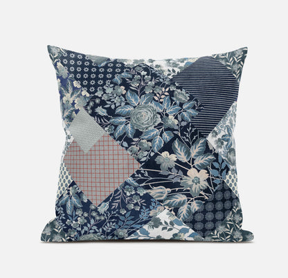 16" Deep Blue Gray Floral Zippered Suede Throw Pillow FurniFindUSA