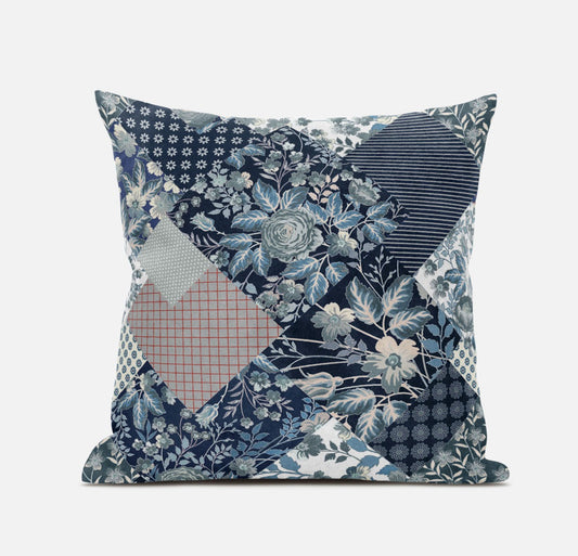 16" Deep Blue Gray Floral Zippered Suede Throw Pillow FurniFindUSA