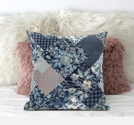 16" Deep Blue Gray Floral Zippered Suede Throw Pillow FurniFindUSA