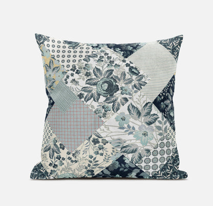 16" Gray White Floral Zippered Suede Throw Pillow FurniFindUSA