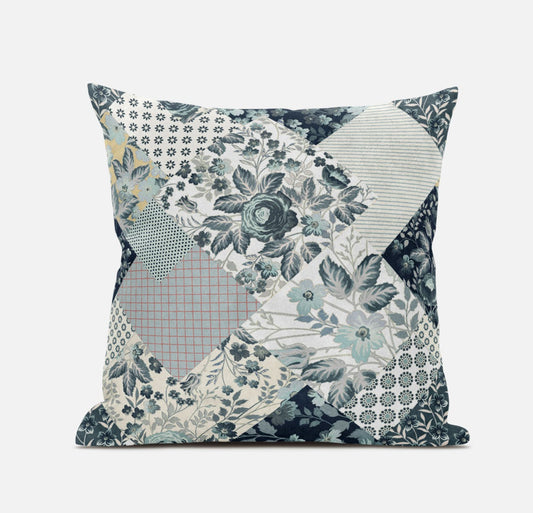 16" Gray White Floral Zippered Suede Throw Pillow FurniFindUSA
