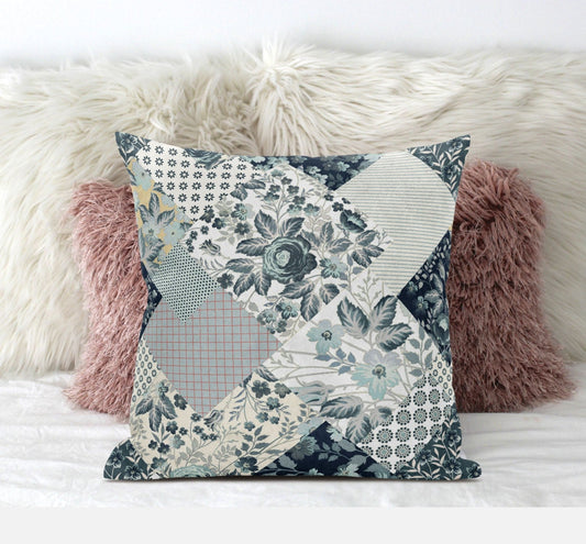 16" Gray White Floral Zippered Suede Throw Pillow FurniFindUSA