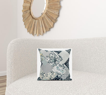 16" Gray White Floral Zippered Suede Throw Pillow FurniFindUSA