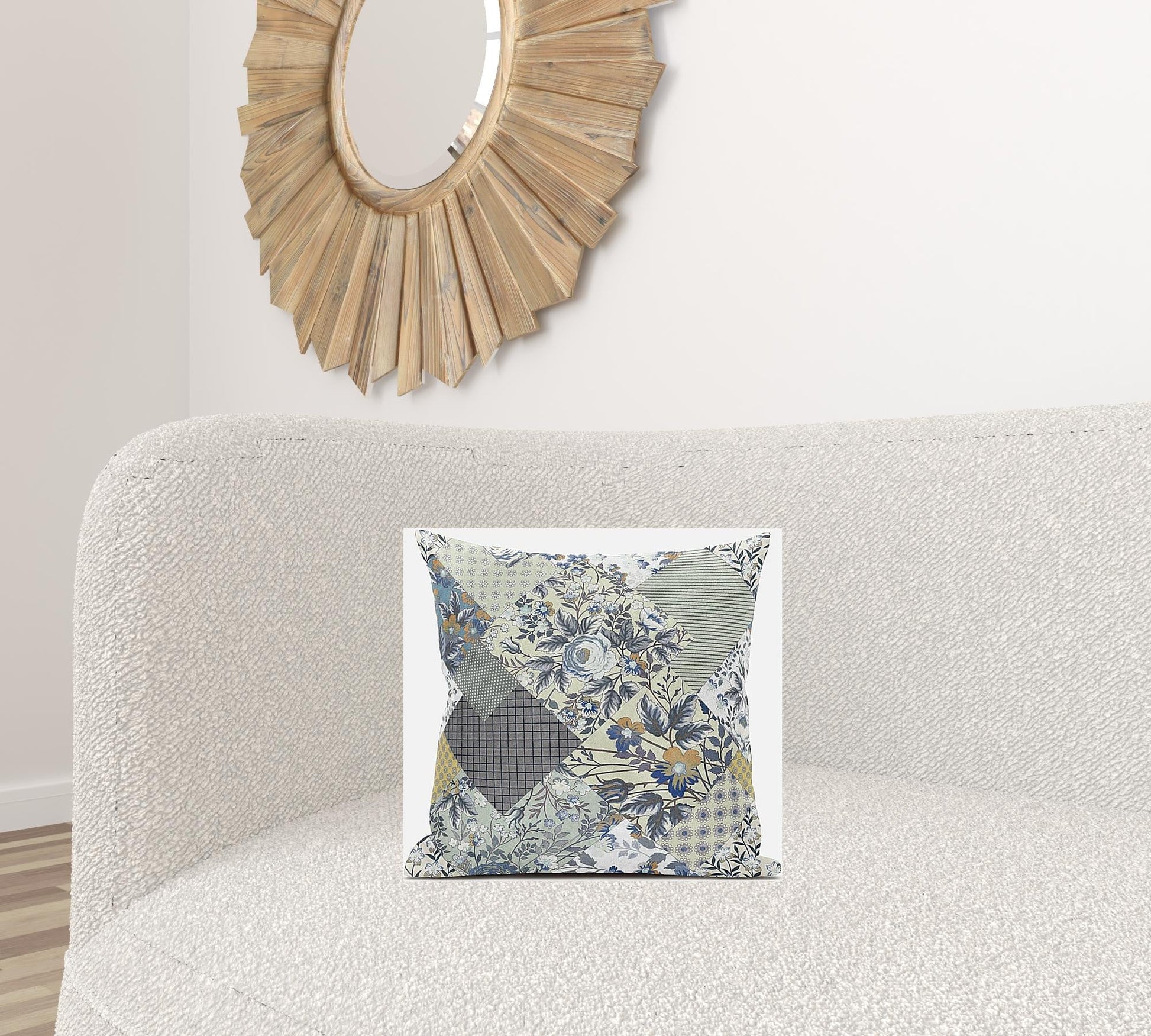 16" Sage Cream Floral Zippered Suede Throw Pillow FurniFindUSA