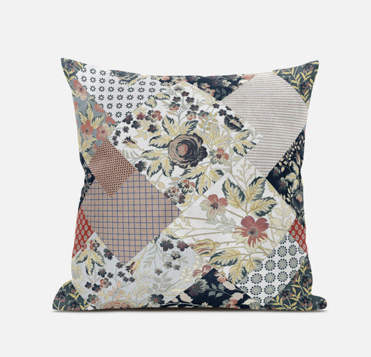 16" Peach Black Floral Zippered Suede Throw Pillow FurniFindUSA