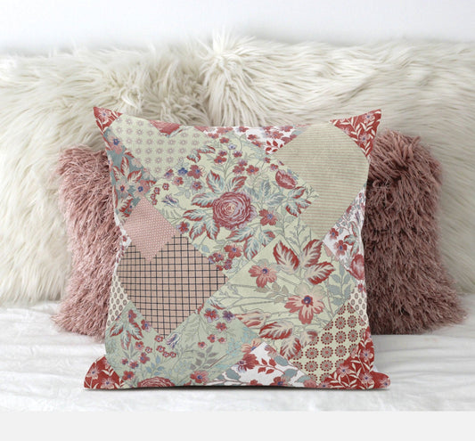 16" Red White Floral Zippered Suede Throw Pillow FurniFindUSA