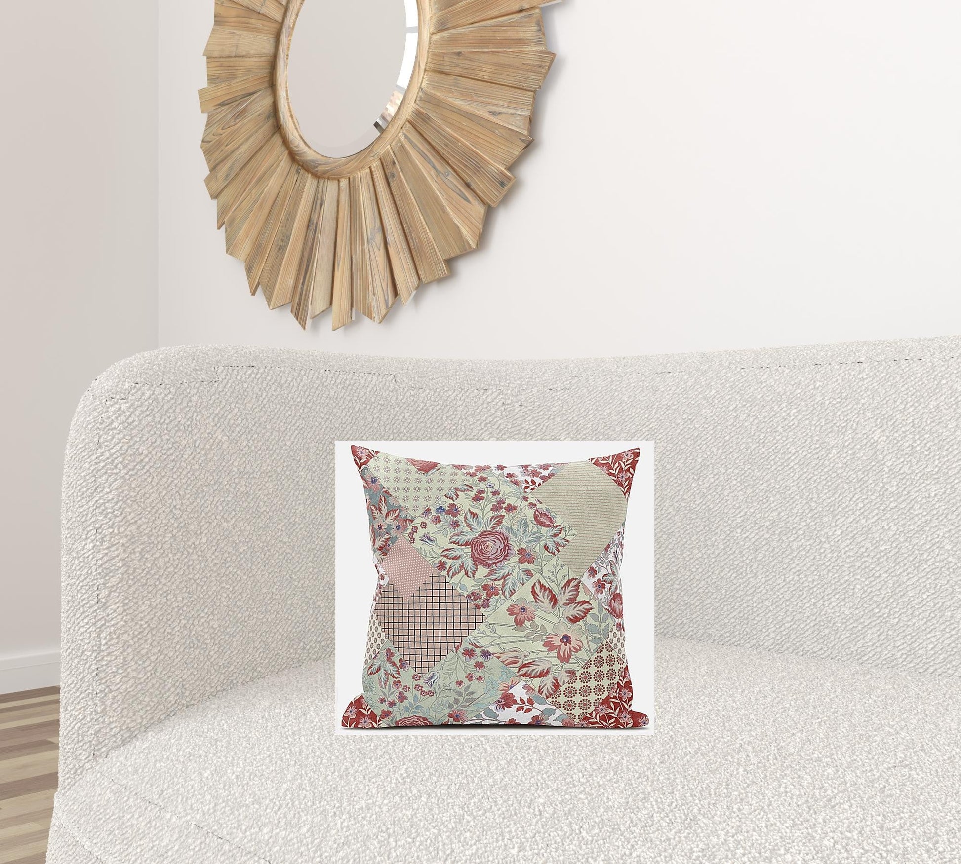 16" Red White Floral Zippered Suede Throw Pillow FurniFindUSA