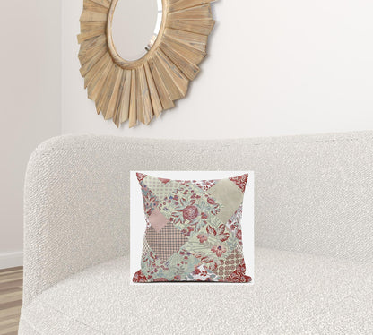 16" Red White Floral Zippered Suede Throw Pillow FurniFindUSA