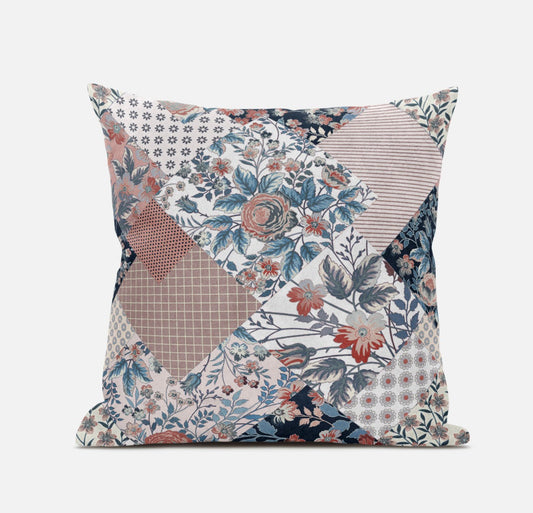 16" White Pink Floral Zippered Suede Throw Pillow FurniFindUSA