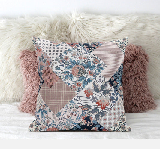 16" White Pink Floral Zippered Suede Throw Pillow FurniFindUSA