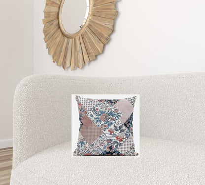 16" White Pink Floral Zippered Suede Throw Pillow FurniFindUSA