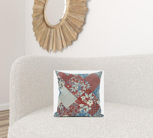16" Aqua Red Floral Zippered Suede Throw Pillow FurniFindUSA