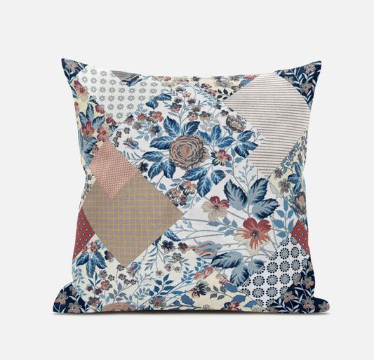 16" Blue Peach Floral Zippered Suede Throw Pillow FurniFindUSA