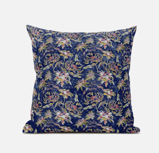 16" Blue Yellow Roses Zippered Suede Throw Pillow FurniFindUSA