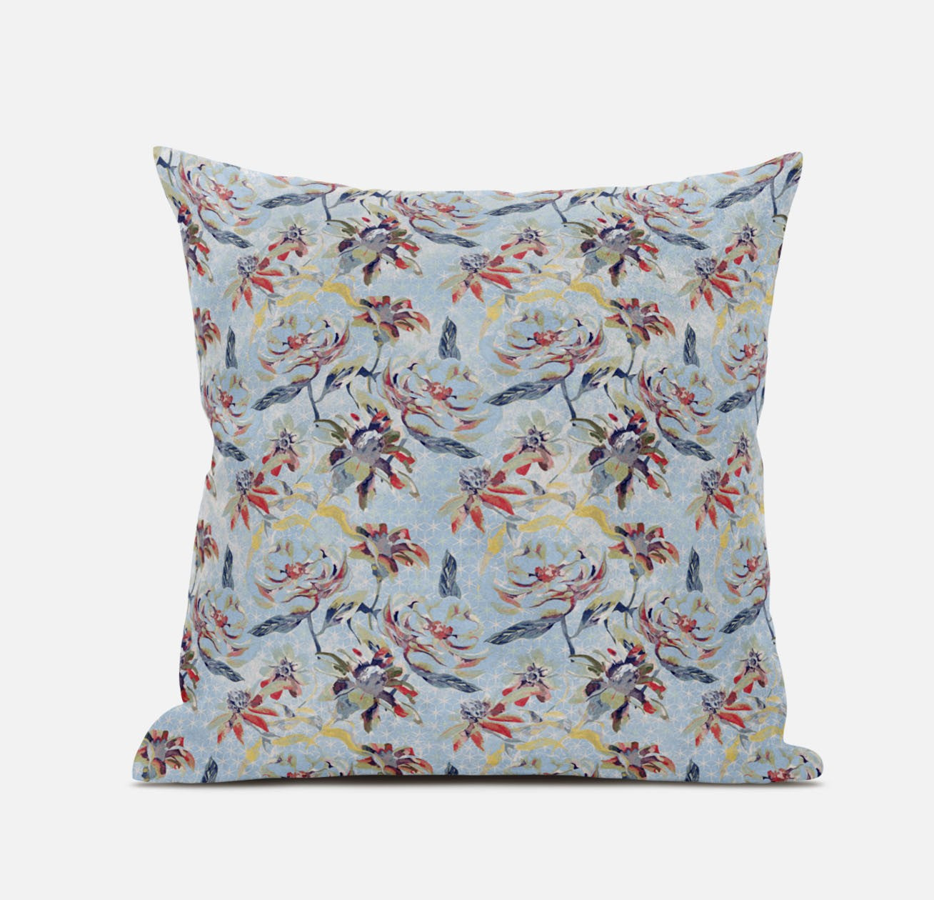 16" Sky Blue Red Roses Zippered Suede Throw Pillow FurniFindUSA