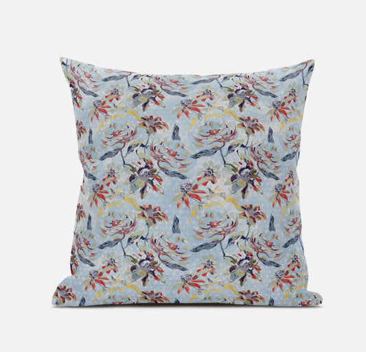 16" Sky Blue Red Roses Zippered Suede Throw Pillow FurniFindUSA