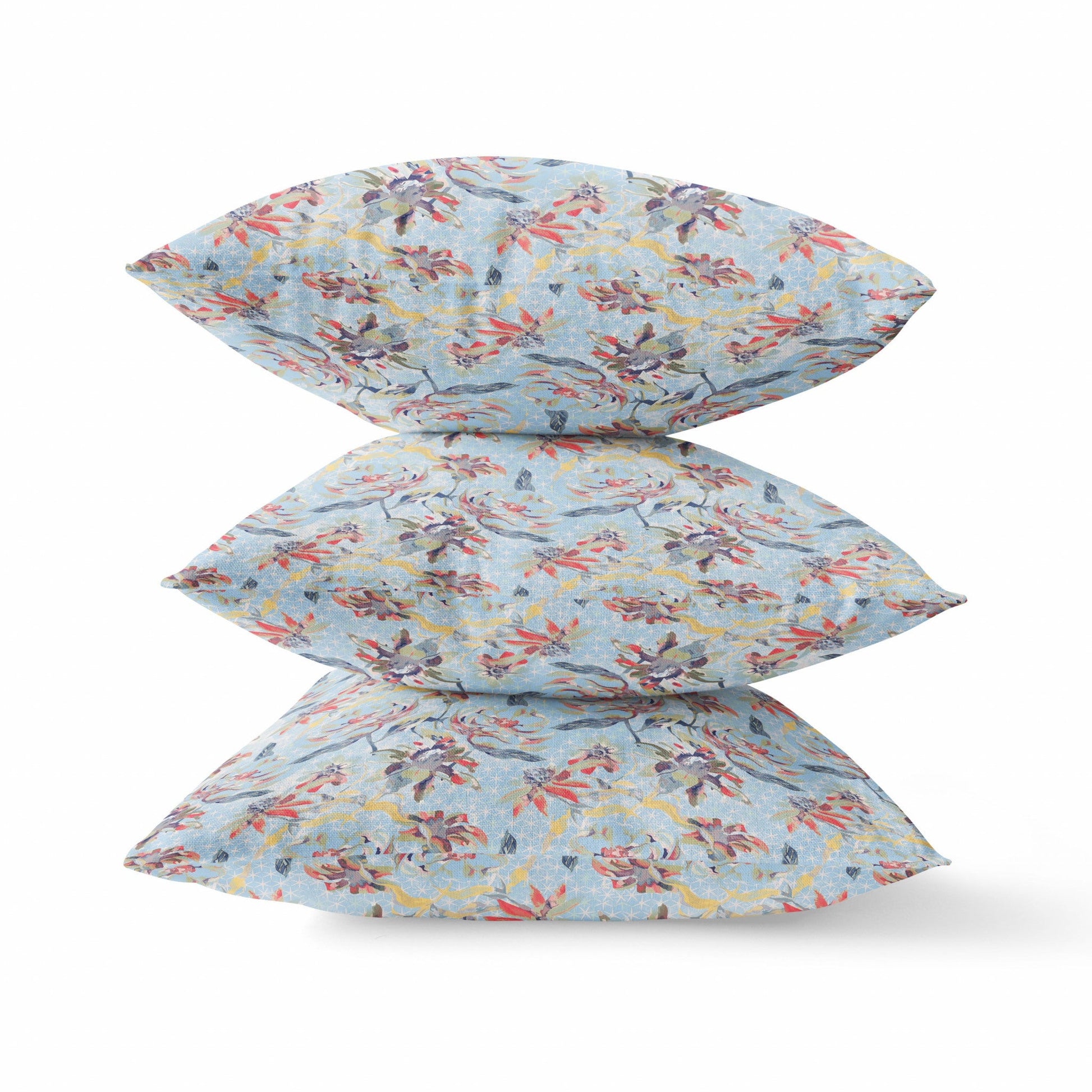 16" Sky Blue Red Roses Zippered Suede Throw Pillow FurniFindUSA