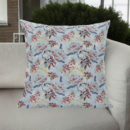 16" Sky Blue Red Roses Zippered Suede Throw Pillow FurniFindUSA