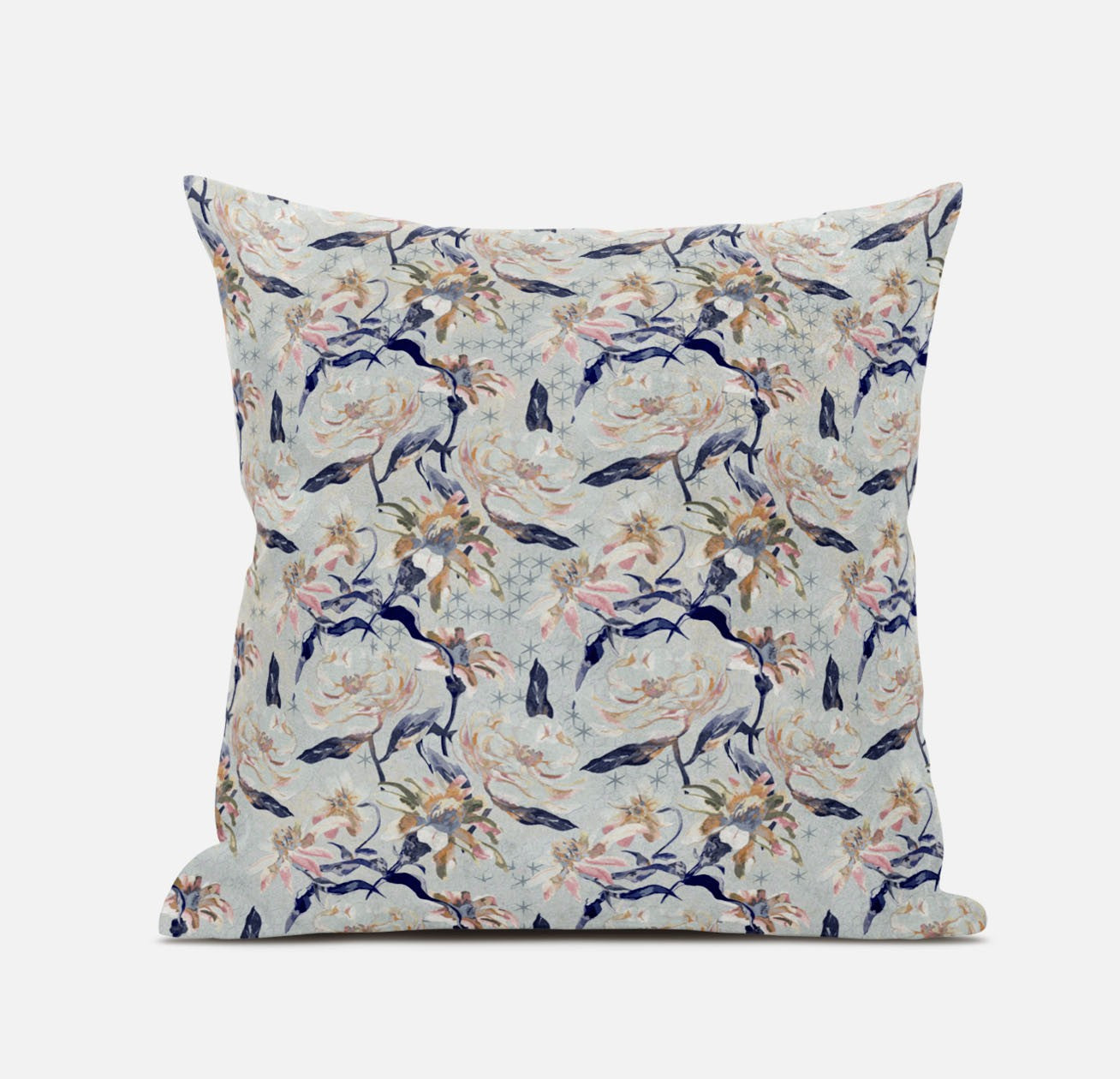 16" Light Blue Indigo Roses Zippered Suede Throw Pillow FurniFindUSA