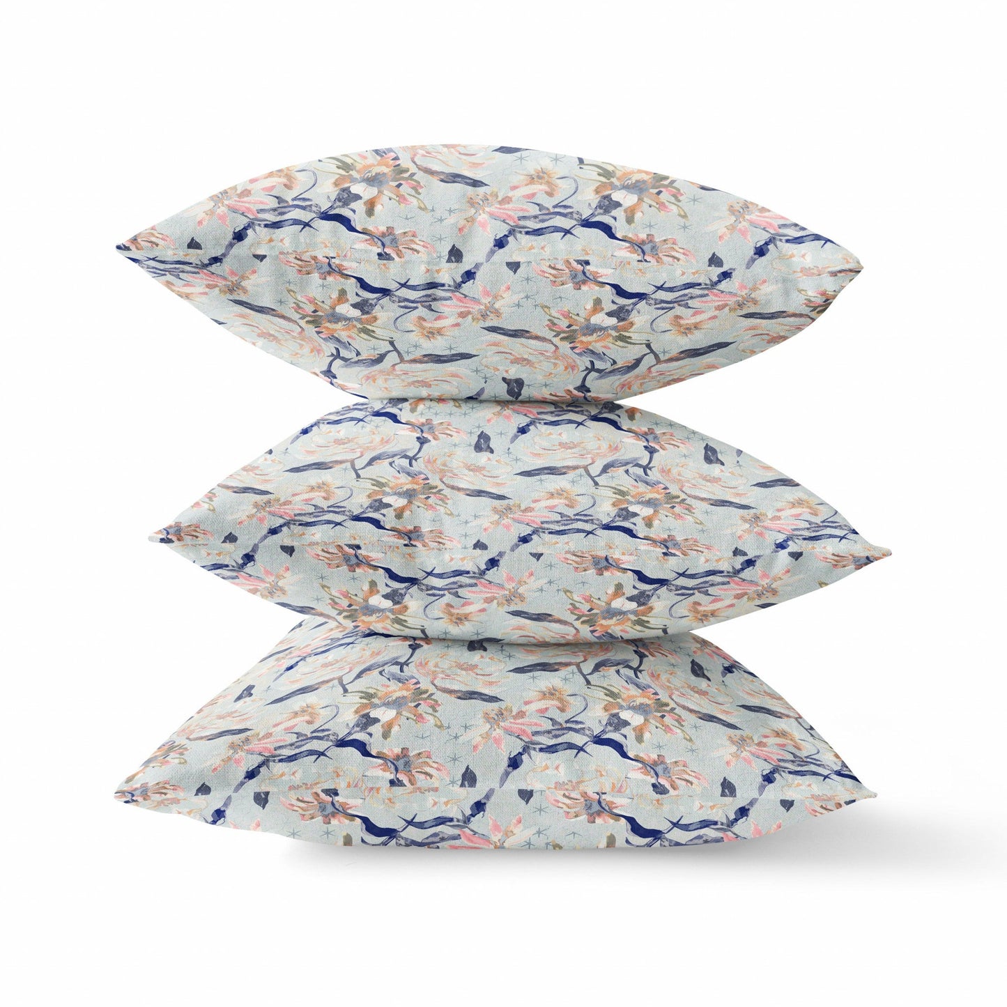 16" Light Blue Indigo Roses Zippered Suede Throw Pillow FurniFindUSA