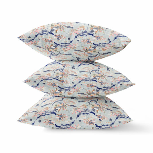 16" Light Blue Indigo Roses Zippered Suede Throw Pillow FurniFindUSA