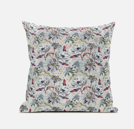 16" Light Green Gray Roses Zippered Suede Throw Pillow FurniFindUSA