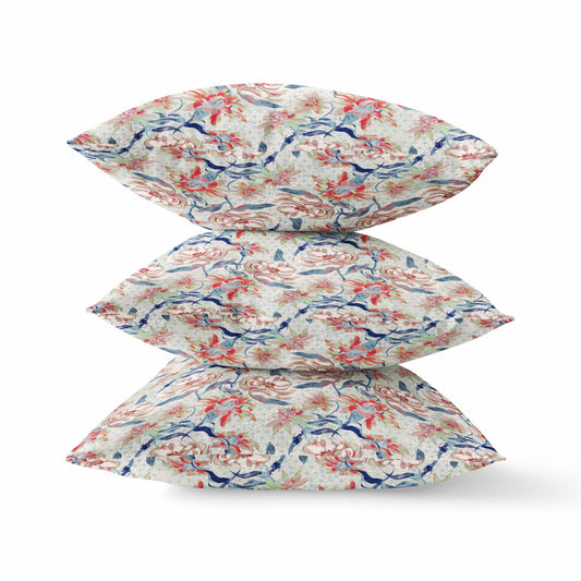 16" Red Indigo Roses Zippered Suede Throw Pillow FurniFindUSA