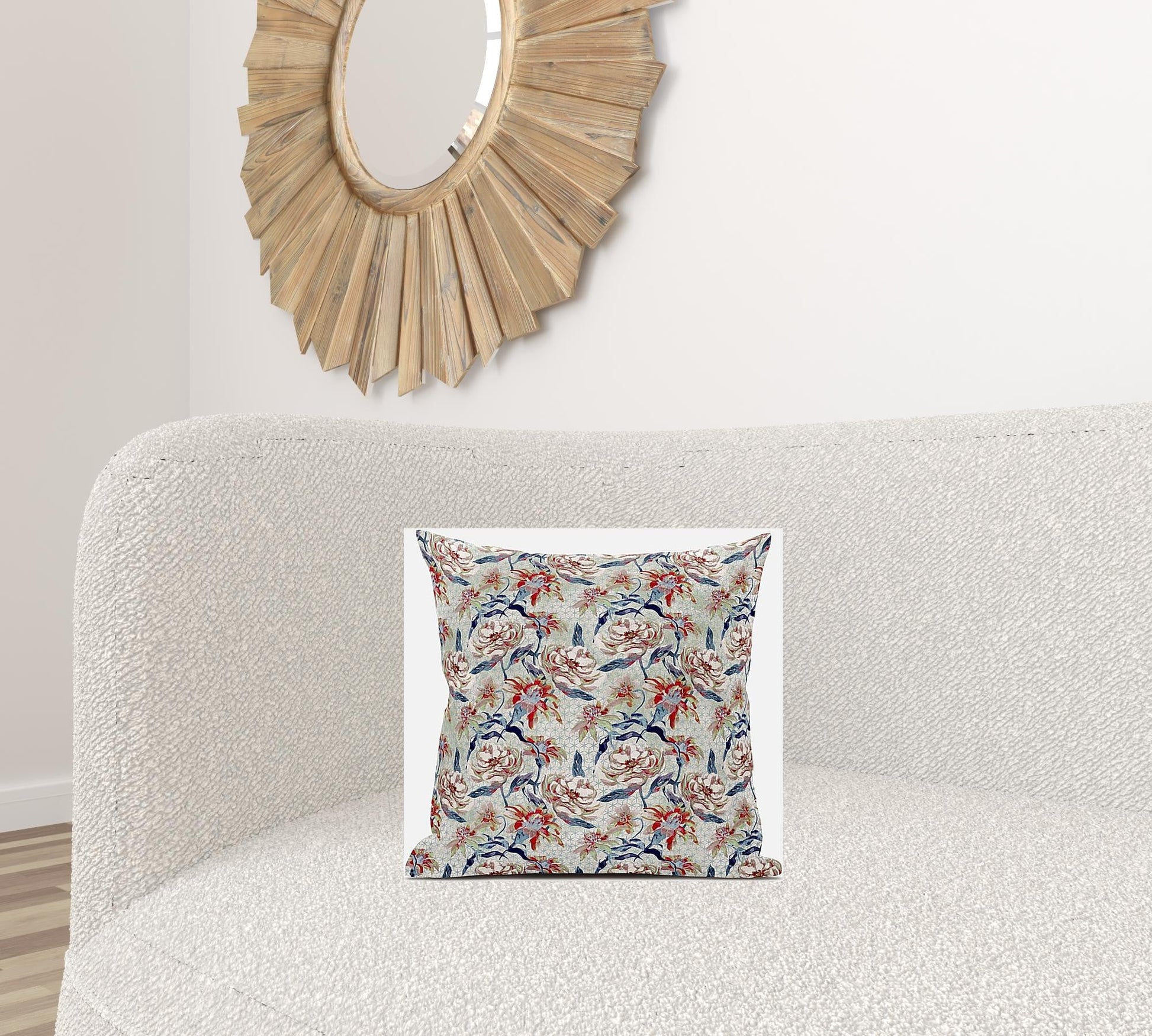 16" Red Indigo Roses Zippered Suede Throw Pillow FurniFindUSA