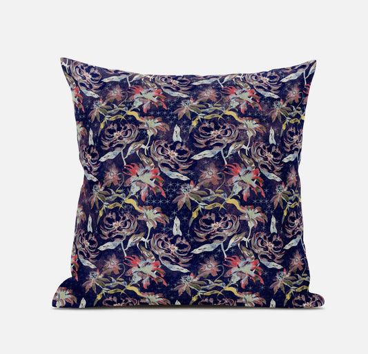 16" Midnight Blue Roses Zippered Suede Throw Pillow FurniFindUSA