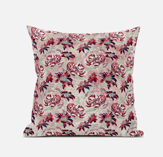 16" Red White Roses Zippered Suede Throw Pillow FurniFindUSA