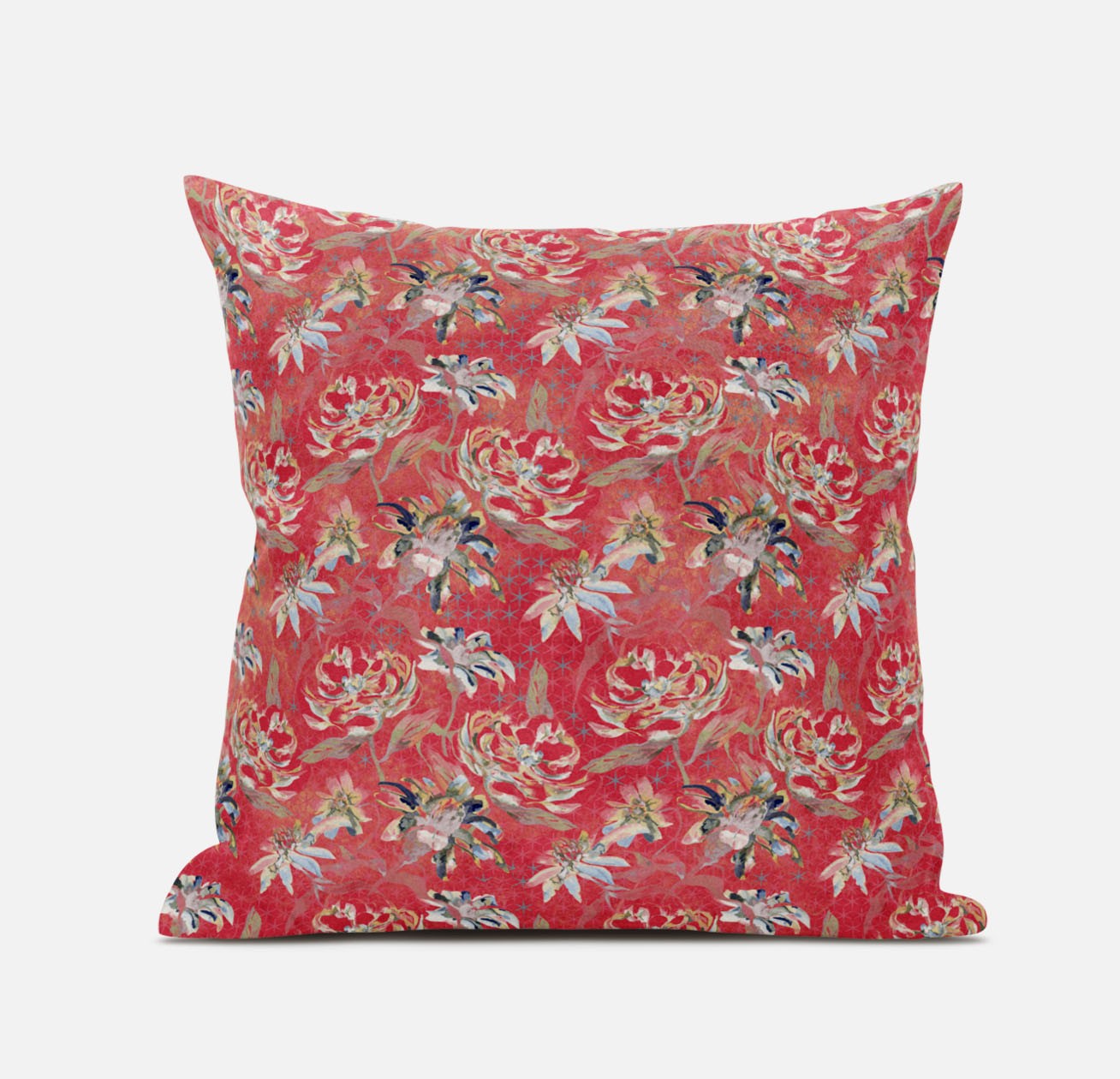 16" Salmon Red Roses Zippered Suede Throw Pillow FurniFindUSA