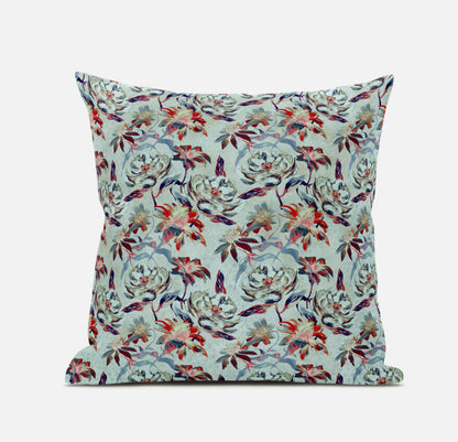 16" Red Aqua Roses Zippered Suede Throw Pillow FurniFindUSA