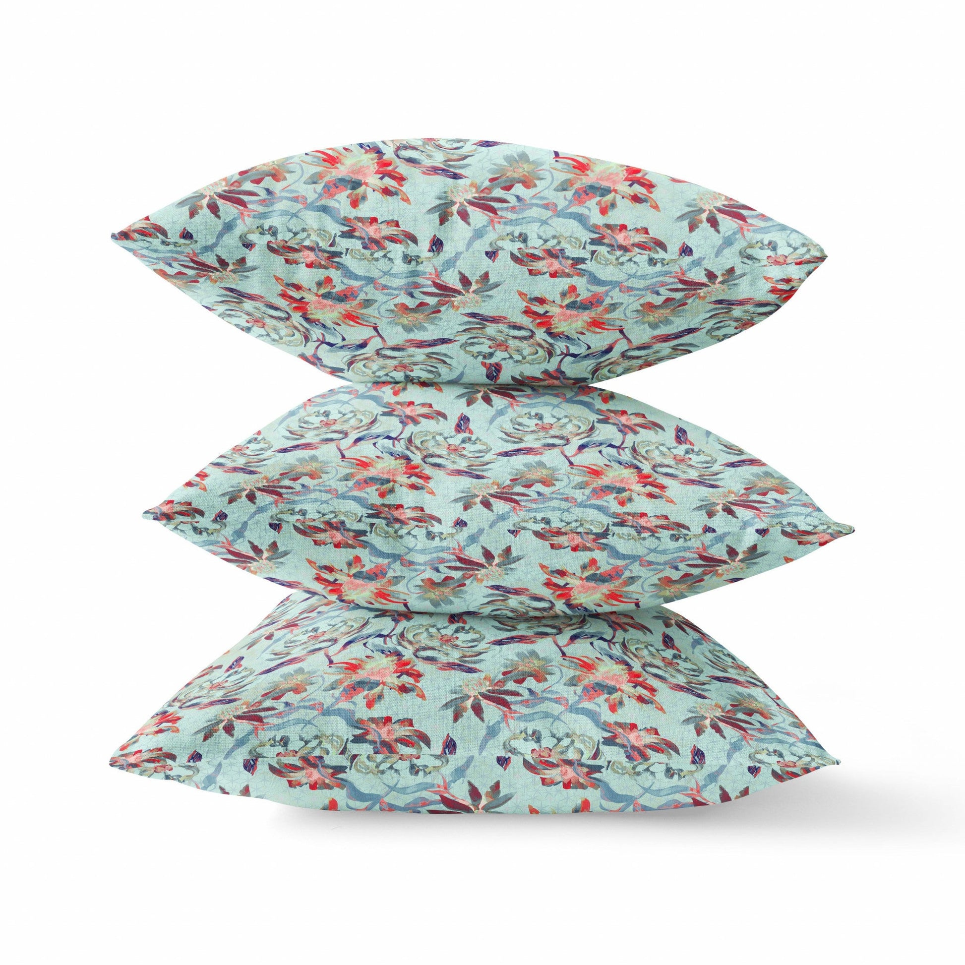 16" Red Aqua Roses Zippered Suede Throw Pillow FurniFindUSA