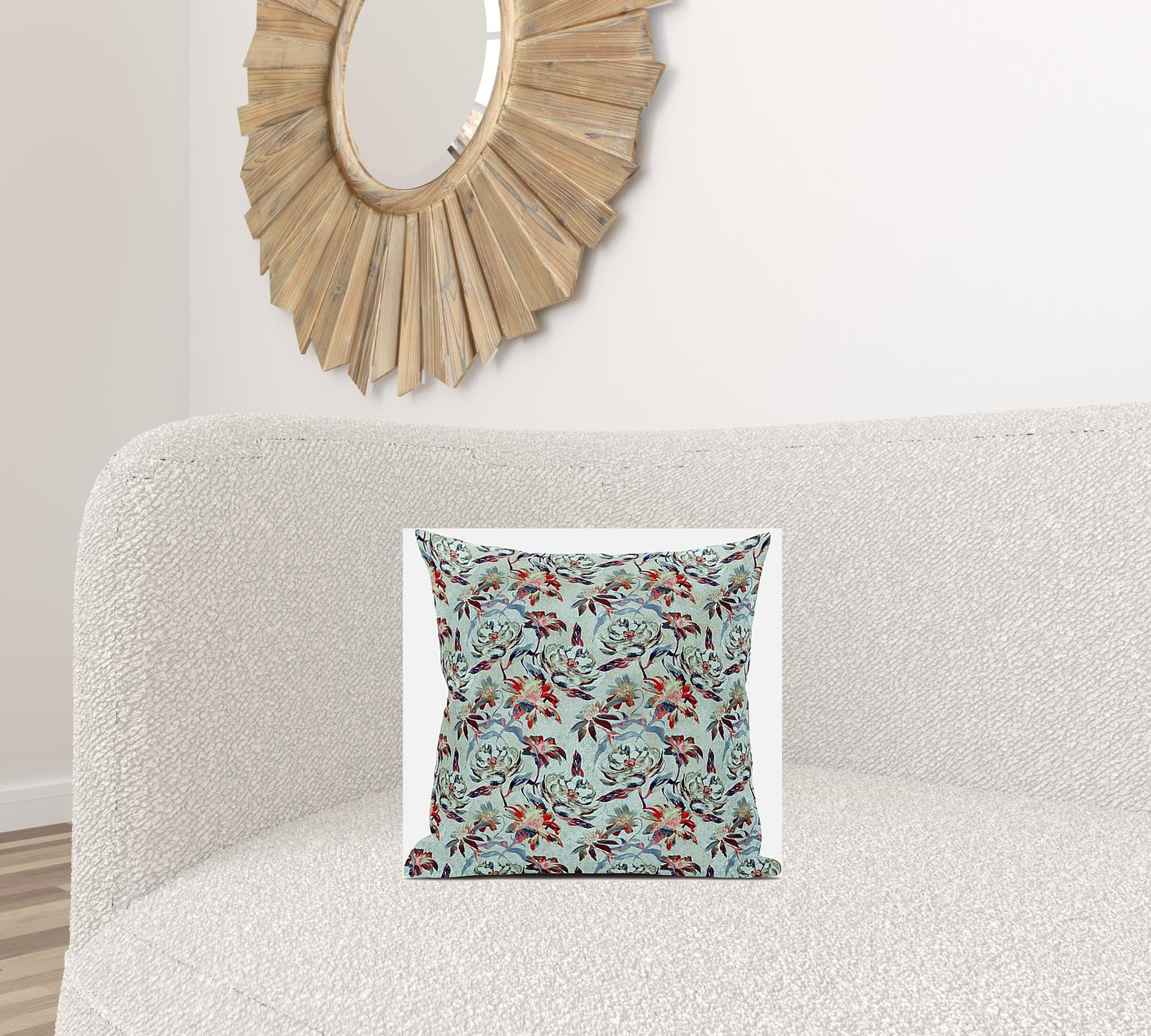 16" Red Aqua Roses Zippered Suede Throw Pillow FurniFindUSA