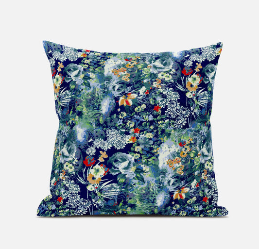 16" Blue Turquoise Springtime Zippered Suede Throw Pillow FurniFindUSA