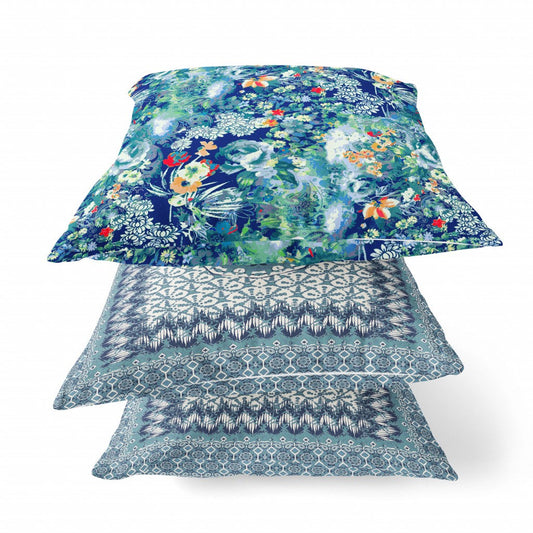 16" Blue Turquoise Springtime Zippered Suede Throw Pillow FurniFindUSA