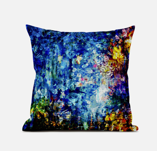 16" Bright Blue Yellow Springtime Zippered Suede Throw Pillow FurniFindUSA