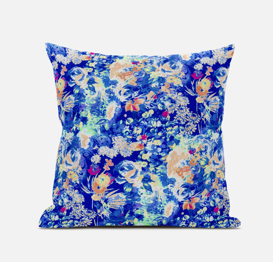 16" Bright Blue Springtime Zippered Suede Throw Pillow FurniFindUSA