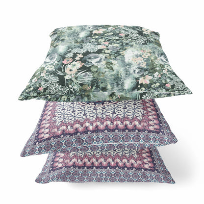 16" Green Gray Springtime Zippered Suede Throw Pillow FurniFindUSA