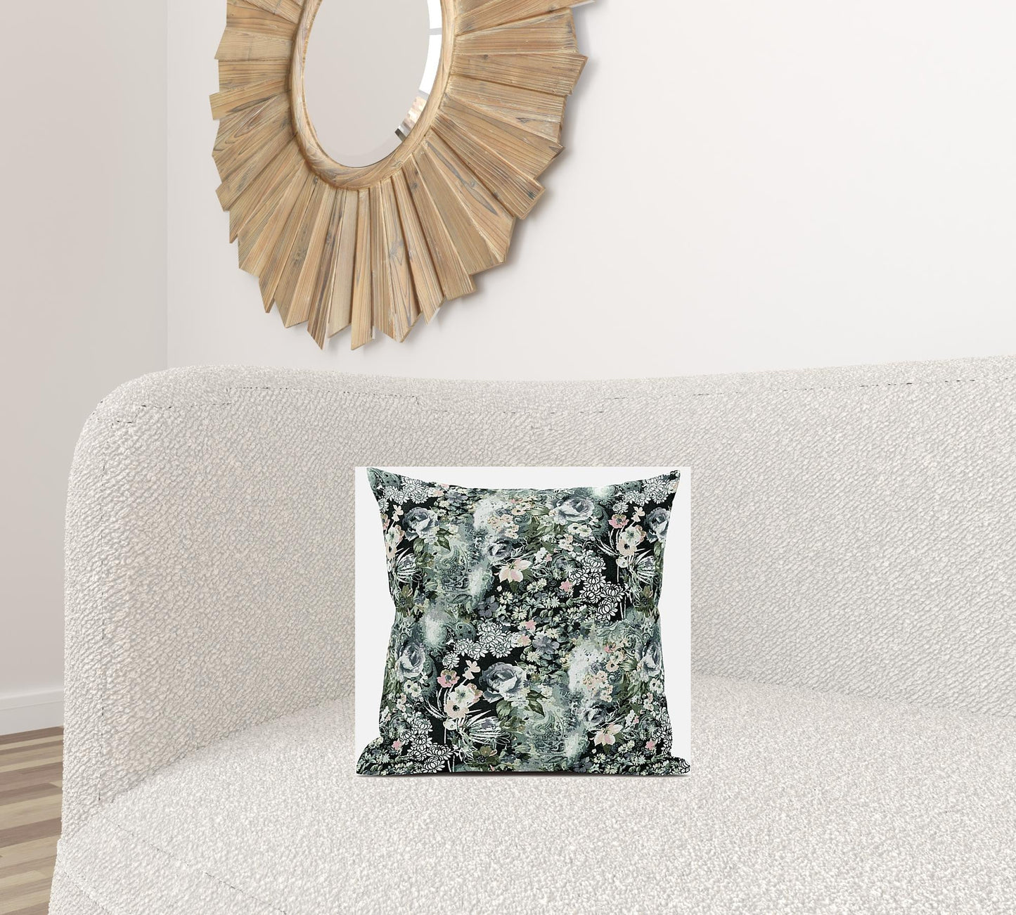 16" Green Gray Springtime Zippered Suede Throw Pillow FurniFindUSA