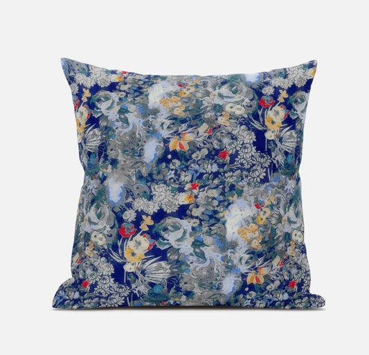 16" Blue Gray Springtime Zippered Suede Throw Pillow FurniFindUSA